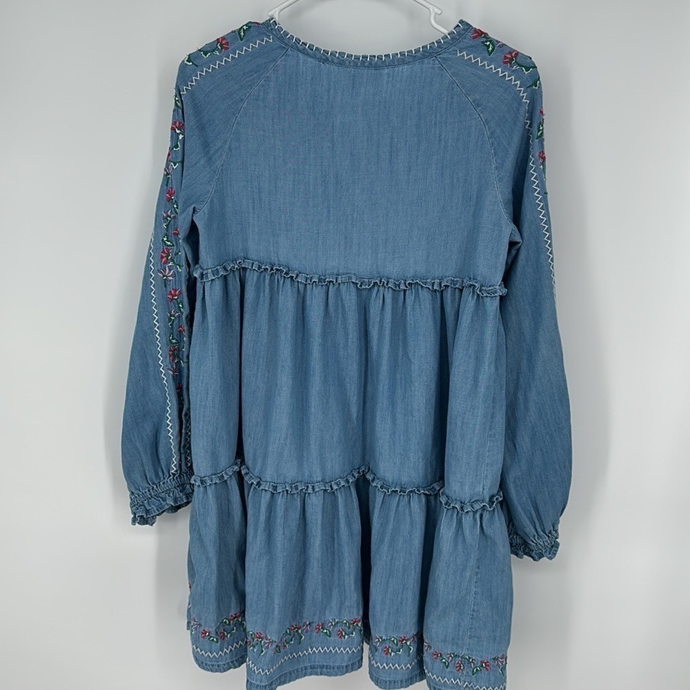 Size XL Lucky Brand Girls Embroidered Cotton Dress Blue Long Sleeve L14 - Picture 7 of 7